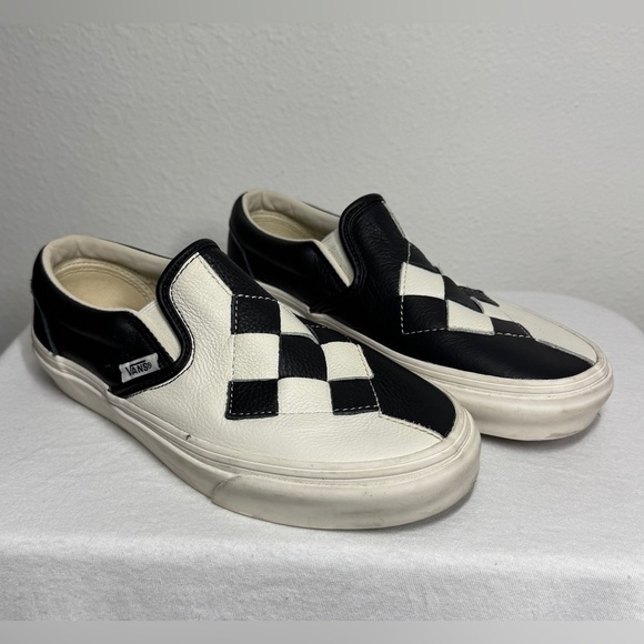Vans Rare Woven Leather Black White Checkers Slip On Sneakers Size Women’s 5 - Picture 1 of 14